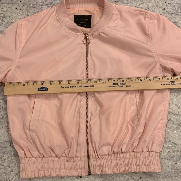 Love Tree Pink Bomber Jacket with Rose Gold zipper/ Coat; size medium - Picture 6 of 9